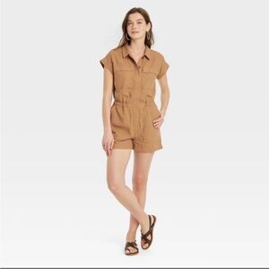 Universal Threads Linen Blend Utility Camel Lightweight Summer Beach Romper